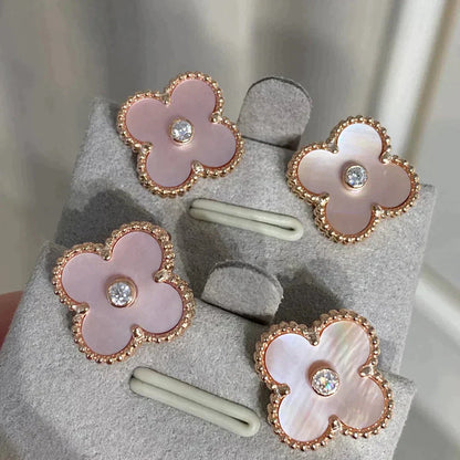 [Super Jewellery]CLOVER MEDIUM 1 MOTIFS  PINK MOP DIAMOND EARRINGS