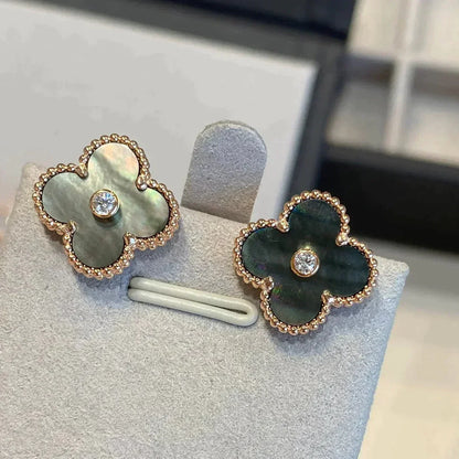 [Super Jewellery]CLOVER MEDIUM 1 MOTIFS GRAY MOP  DIAMOND EARRINGS