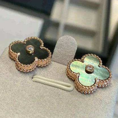 [Super Jewellery]CLOVER MEDIUM 1 MOTIFS GRAY MOP  DIAMOND EARRINGS