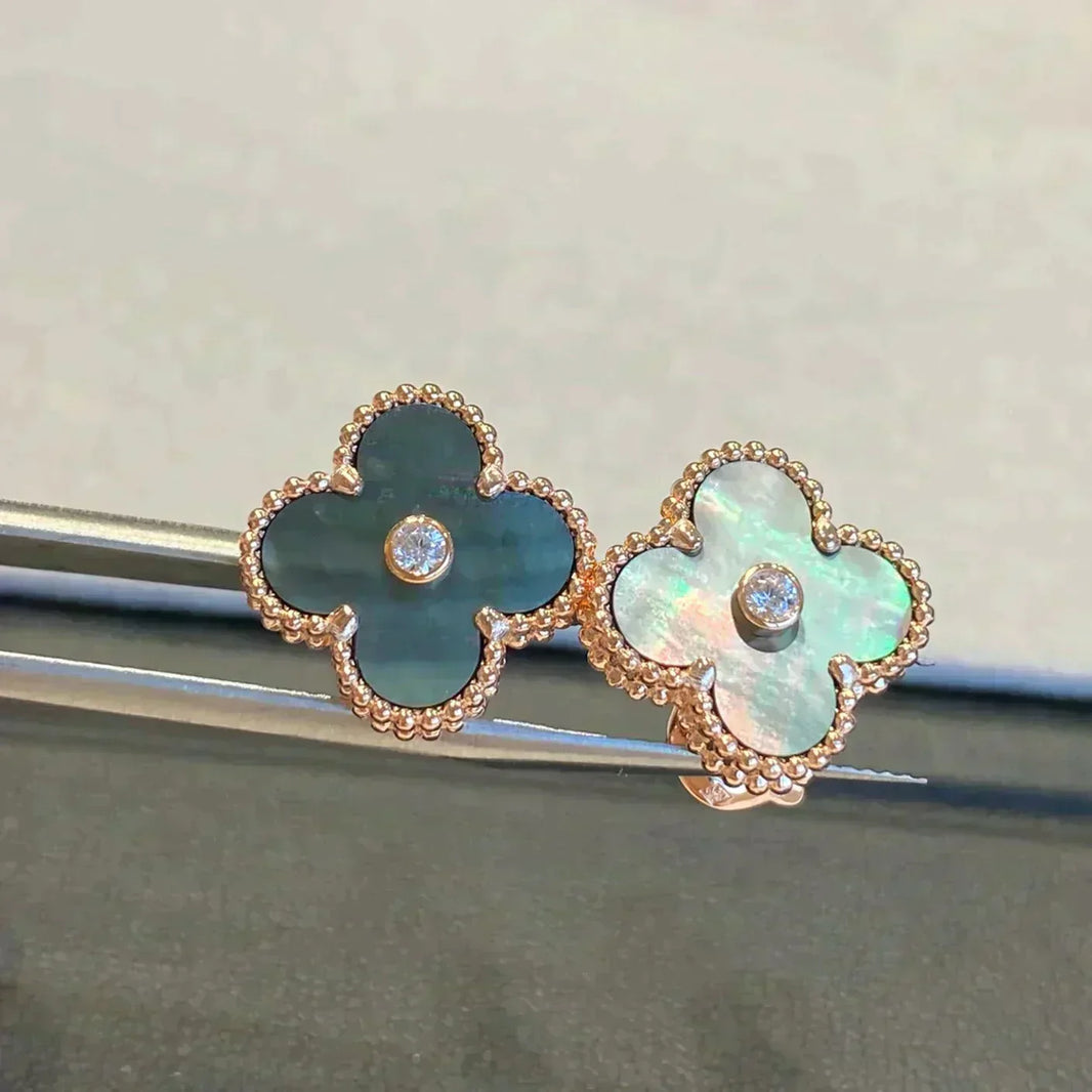 [Super Jewellery]CLOVER MEDIUM 1 MOTIFS GRAY MOP  DIAMOND EARRINGS