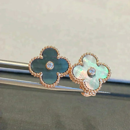 [Super Jewellery]CLOVER MEDIUM 1 MOTIFS GRAY MOP  DIAMOND EARRINGS