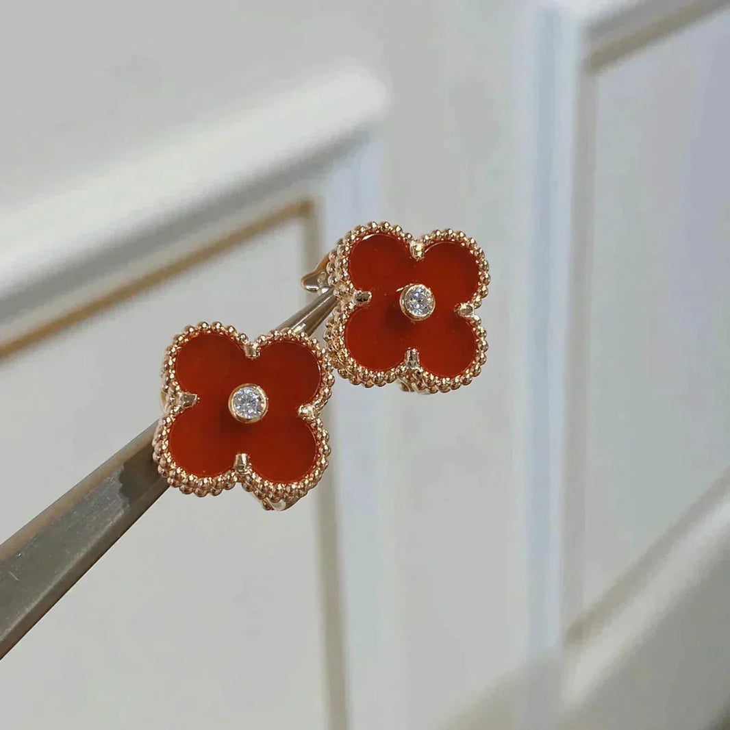 [Super Jewellery]CLOVER MEDIUM 1 MOTIFS CARNELIAN  DIAMOND earrings