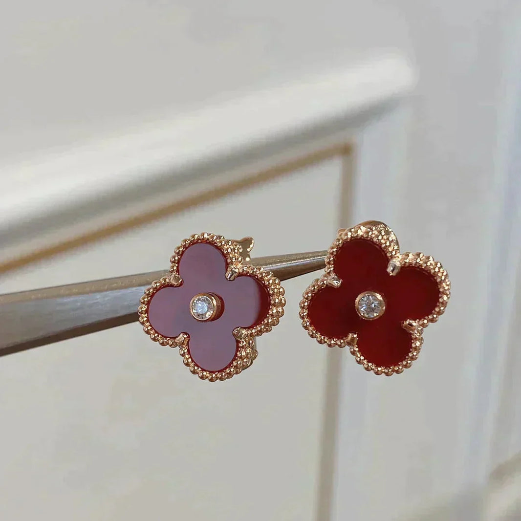 [Super Jewellery]CLOVER MEDIUM 1 MOTIFS CARNELIAN  DIAMOND earrings