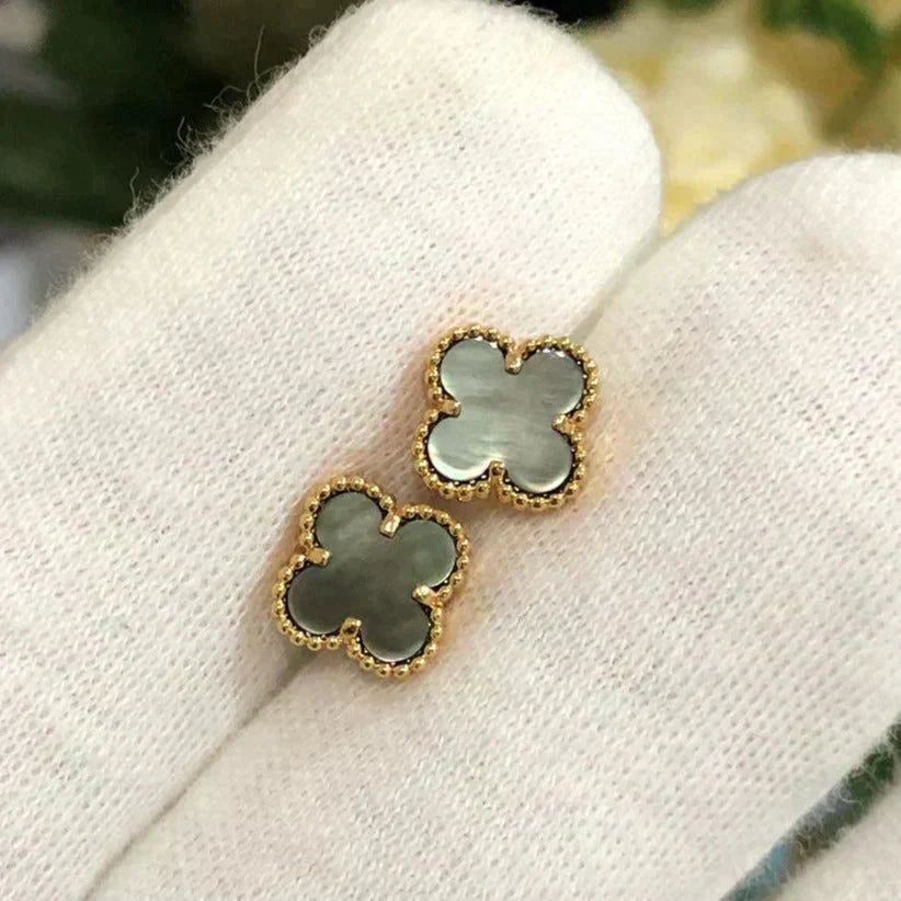[Super Jewellery]CLOVER MINI 9.5MM GRAY MOP EARRINGS