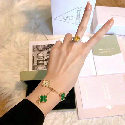 [Super Jewellery] CLOVER 5 MOTIF MALACHITE BRACELET COLLECTION
