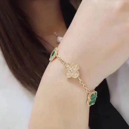 [Super Jewellery] CLOVER 5 MOTIF MALACHITE BRACELET COLLECTION