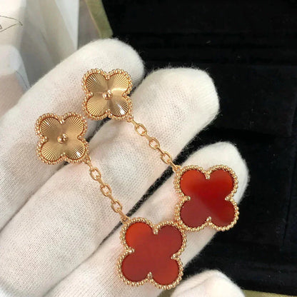 [Super Jewellery]CLOVER 2 MOTIF  LASER CARNELIAN EARRINGS