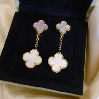 [Super Jewellery]CLOVER 2 MOTIF WHITE MOP EARRINGS