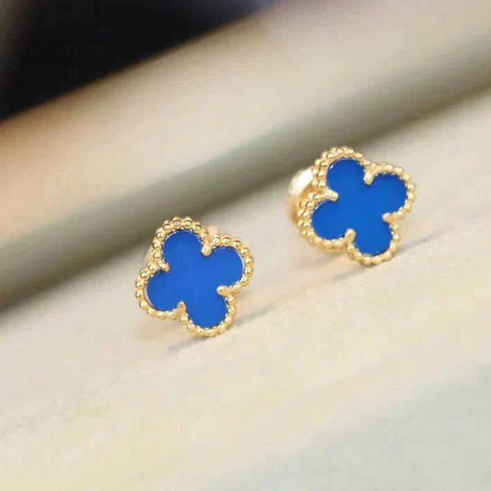 [Super Jewellery]CLOVER MINI 9.5MM BLUE AGATE EARRINGS