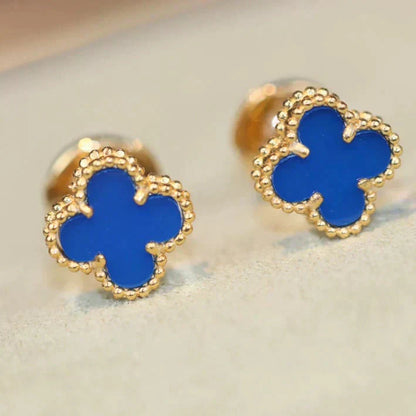 [Super Jewellery]CLOVER MINI 9.5MM BLUE AGATE EARRINGS