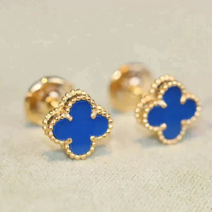 [Super Jewellery]CLOVER MINI 9.5MM BLUE AGATE EARRINGS