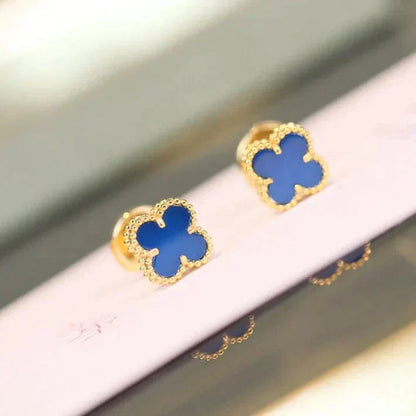 [Super Jewellery]CLOVER MINI 9.5MM BLUE AGATE EARRINGS