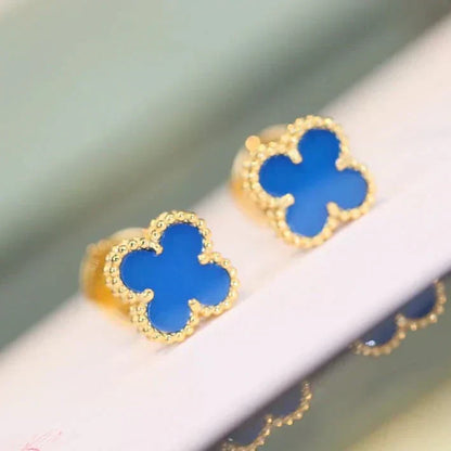 [Super Jewellery]CLOVER MINI 9.5MM BLUE AGATE EARRINGS