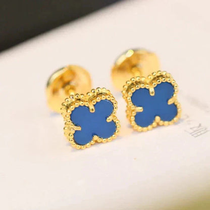 [Super Jewellery]CLOVER MINI 9.5MM BLUE AGATE EARRINGS