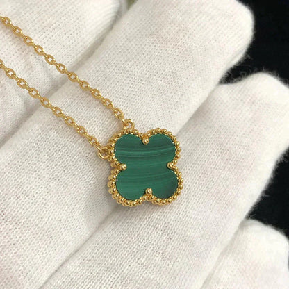 [Super Jewellery]CLOVER 15MM MALACHITE SINGLE FLOWER  NECKLACE