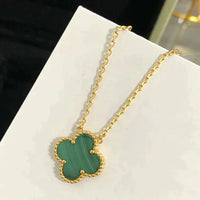 [Super Jewellery]CLOVER 15MM MALACHITE SINGLE FLOWER  NECKLACE