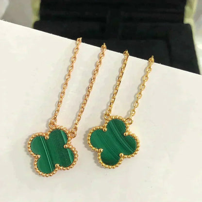 [Super Jewellery]CLOVER 15MM MALACHITE SINGLE FLOWER  NECKLACE