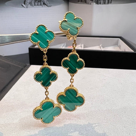 [Super Jewellery]CLOVER MALACHITE 3 MOTIFS GOLD