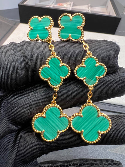 [Super Jewellery]CLOVER MALACHITE 3 MOTIFS GOLD