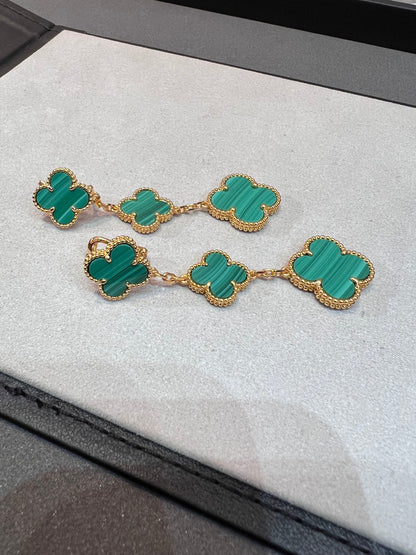 [Super Jewellery]CLOVER MALACHITE 3 MOTIFS GOLD