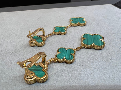 [Super Jewellery]CLOVER MALACHITE 3 MOTIFS GOLD