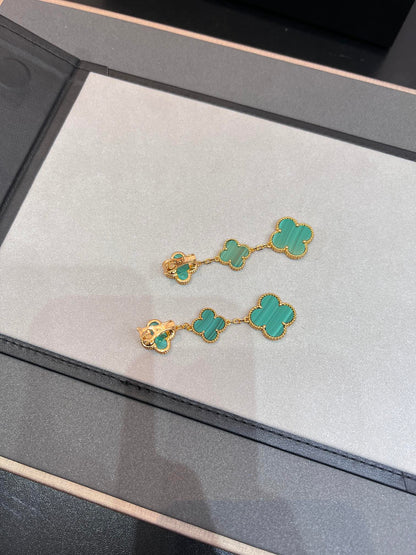 [Super Jewellery]CLOVER MALACHITE 3 MOTIFS GOLD