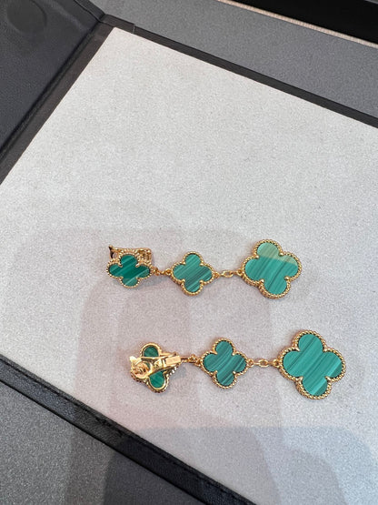[Super Jewellery]CLOVER MALACHITE 3 MOTIFS GOLD