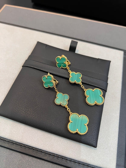 [Super Jewellery]CLOVER MALACHITE 3 MOTIFS GOLD