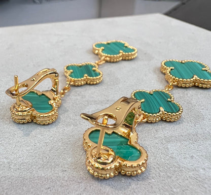 [Super Jewellery]CLOVER MALACHITE 3 MOTIFS GOLD