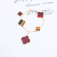 [Super Jewellery]CLOVER BRACELET 5 MOTIFS CARNELIAN TIGER EYE