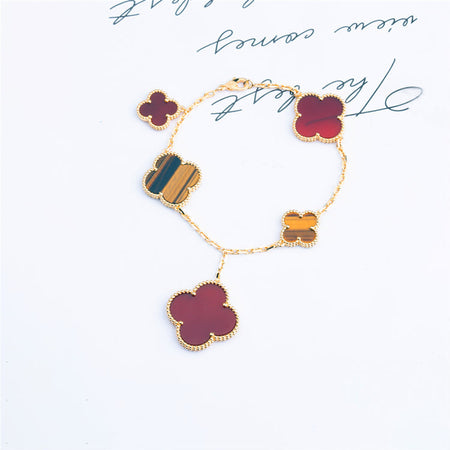 [Super Jewellery]CLOVER BRACELET 5 MOTIFS CARNELIAN TIGER EYE