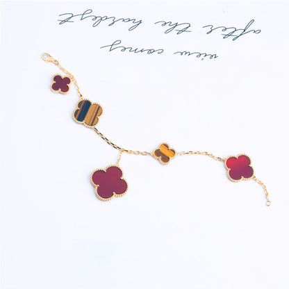 [Super Jewellery]CLOVER BRACELET 5 MOTIFS CARNELIAN TIGER EYE