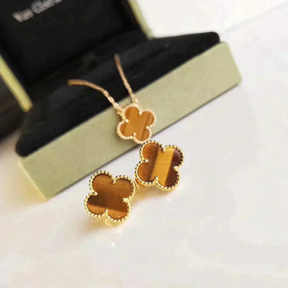 [Super Jewellery]CLOVER MEDIUM 1 MOTIFS TIGER EYE EARRINGS