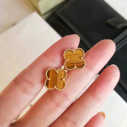 [Super Jewellery]CLOVER MEDIUM 1 MOTIFS TIGER EYE EARRINGS