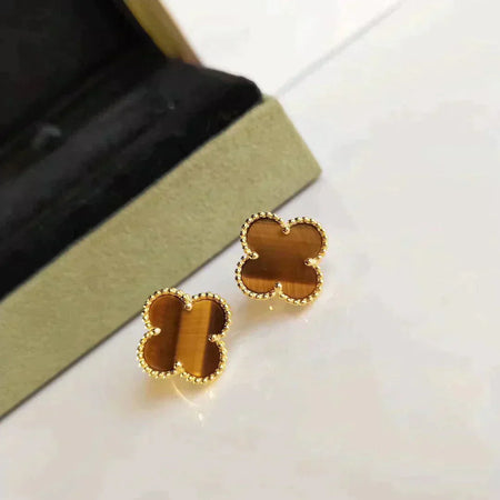 [Super Jewellery]CLOVER MEDIUM 1 MOTIFS TIGER EYE EARRINGS