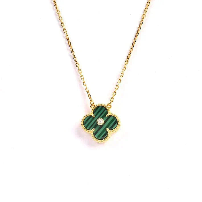 [Super Jewellery]CLOVER 15MM DIAMOND TURQUOISE NECKLACE