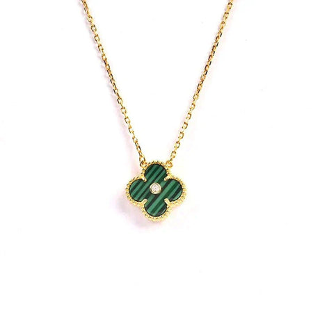 [Super Jewellery]CLOVER 15MM DIAMOND TURQUOISE NECKLACE
