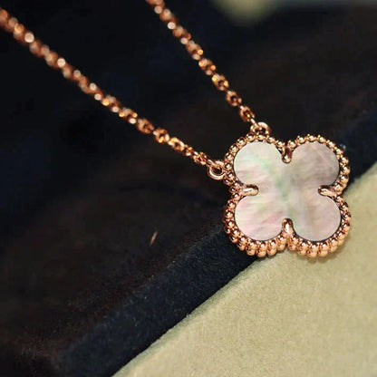 [Super Jewellery]CLOVER 15MM  GRAY MOTHER OF PEARL NECKLACE
