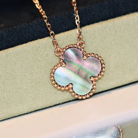 [Super Jewellery]CLOVER 15MM  GRAY MOTHER OF PEARL NECKLACE