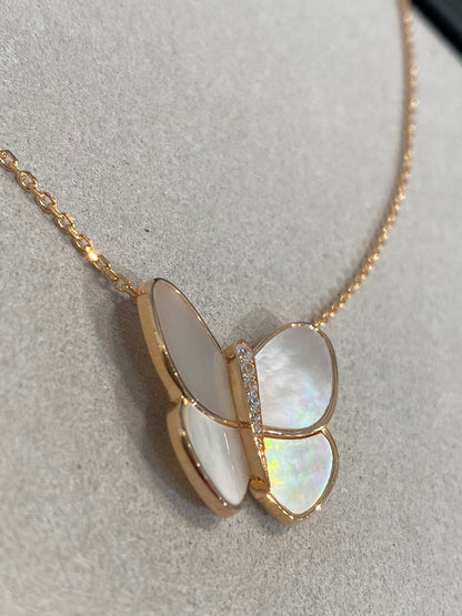 [Super Jewellery]BUTTERFLY GOLD MOP DIAMOND NECKLACE