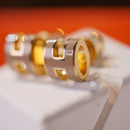[Super Jewellery]MINI POP H GOLD EARRINGS GREY