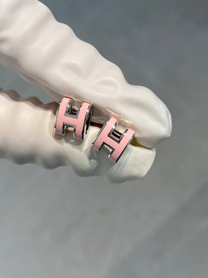 [Super Jewellery]MINI POP H SILVER EARRINGS PINK