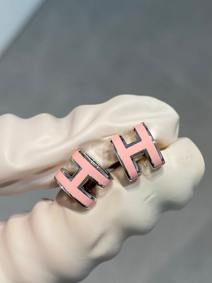 [Super Jewellery]MINI POP H SILVER EARRINGS PINK