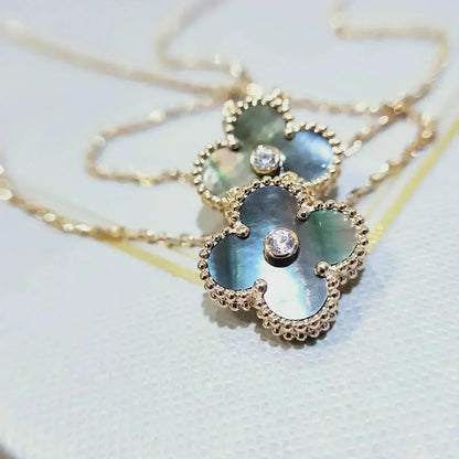 [Super Jewellery]CLOVER 15MM DIAMOND AND MOTHER-OF-GREY NECKLACE