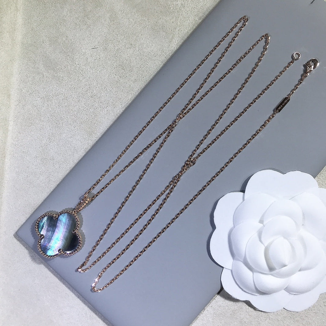 [Super Jewellery]CLOVER 25MM GOLD DARK MOP BIG CLOVER NECKLACE