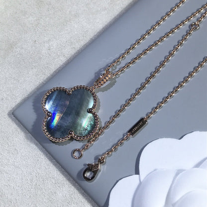 [Super Jewellery]CLOVER 25MM GOLD DARK MOP BIG CLOVER NECKLACE