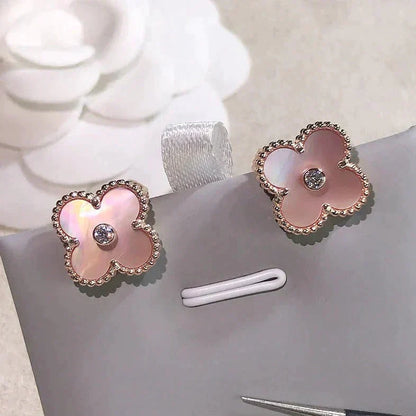 [Super Jewellery]CLOVER MEDIUM 1 MOTIFS  PINK MOP DIAMOND EARRINGS
