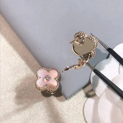 [Super Jewellery]CLOVER MEDIUM 1 MOTIFS  PINK MOP DIAMOND EARRINGS