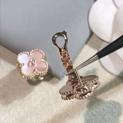 [Super Jewellery]CLOVER MEDIUM 1 MOTIFS  PINK MOP DIAMOND EARRINGS