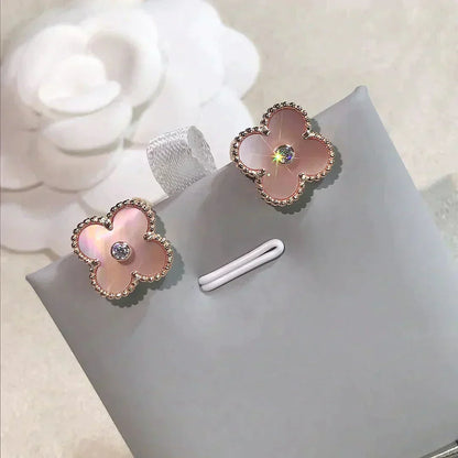 [Super Jewellery]CLOVER MEDIUM 1 MOTIFS  PINK MOP DIAMOND EARRINGS